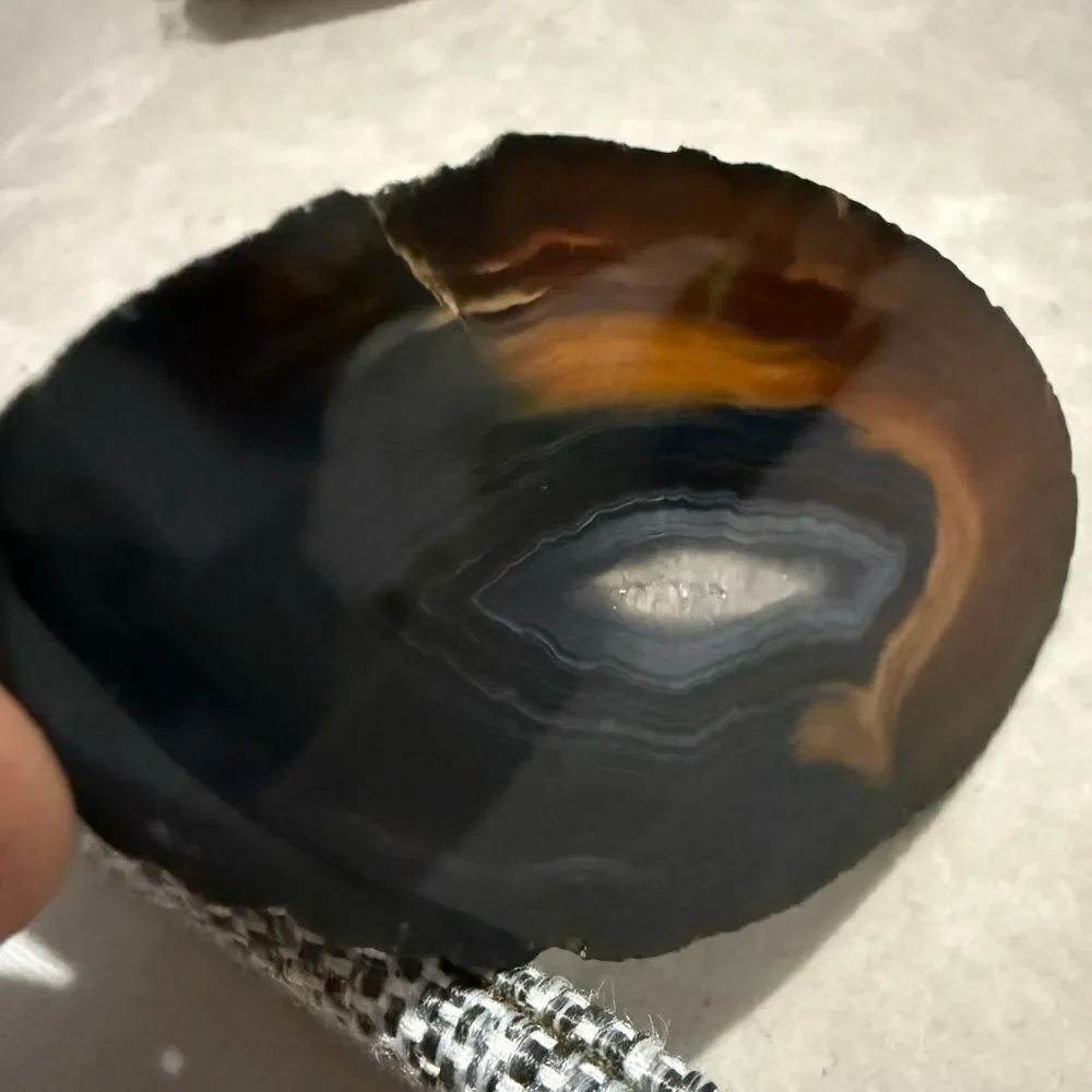 Brown Black Polished Agate Slice – Natural Crystal Display Stone 4.75”